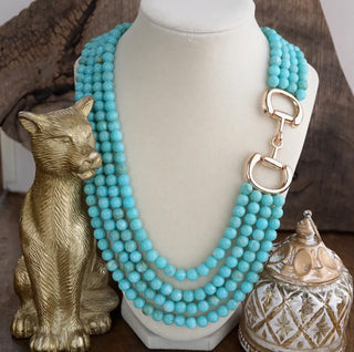 Western Snaffle Bit Bead Necklace-gold