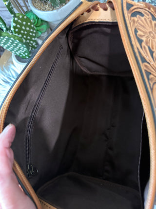 Medium Hand Tooled Black/Cognac Speedy Bag Duffle Bag Style Purse