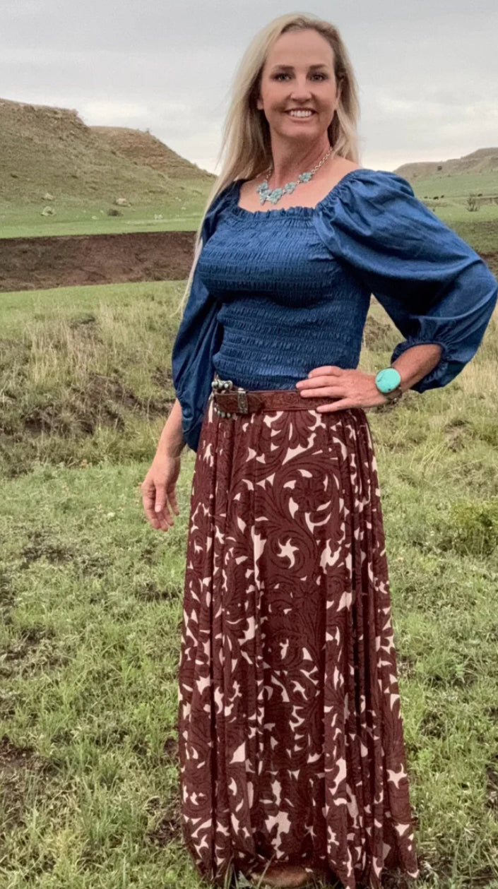 Tooled In Paradise Western Prairie Skirt