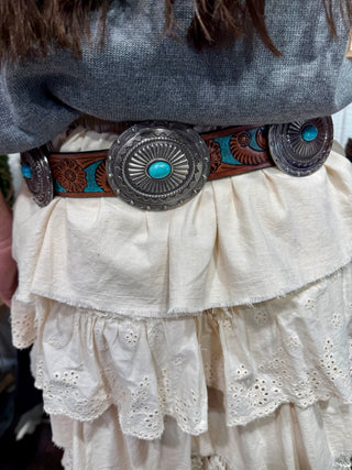 Turquoise Trail Genuine Leather Concho Belt