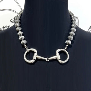18” Faux Navajo Pearl Horse Bit Necklace | Western Statement Layering Necklace /Copper Or Silver