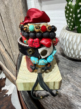 Back of Sandra Ling Western Bracelet Stack – Turquoise, Red Stone & Leather Cuff Layered Stack, Cowgirl Statement Jewelry-Set Of 6