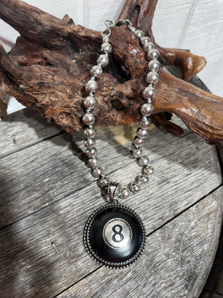 Magic 8 Ball Necklace on Faux Navajo Pearls | Western Statement Necklace 18”