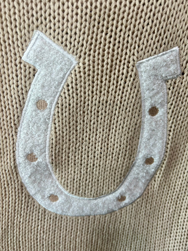 Feeling Lucky Tan Horseshoe Sweater Vest
