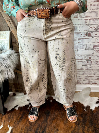 Kancan Brindle Cow Print Barrel Jeans