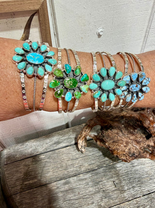 Large Sterling Silver Turquoise Cluster Cuff Bracelet | Golden Hills, Sonoran Gold & Kingman Turquoise