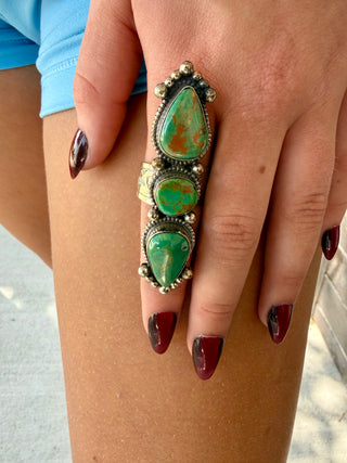 Triple Turquoise Statement Ring | Adjustable German Silver Southwestern Ring