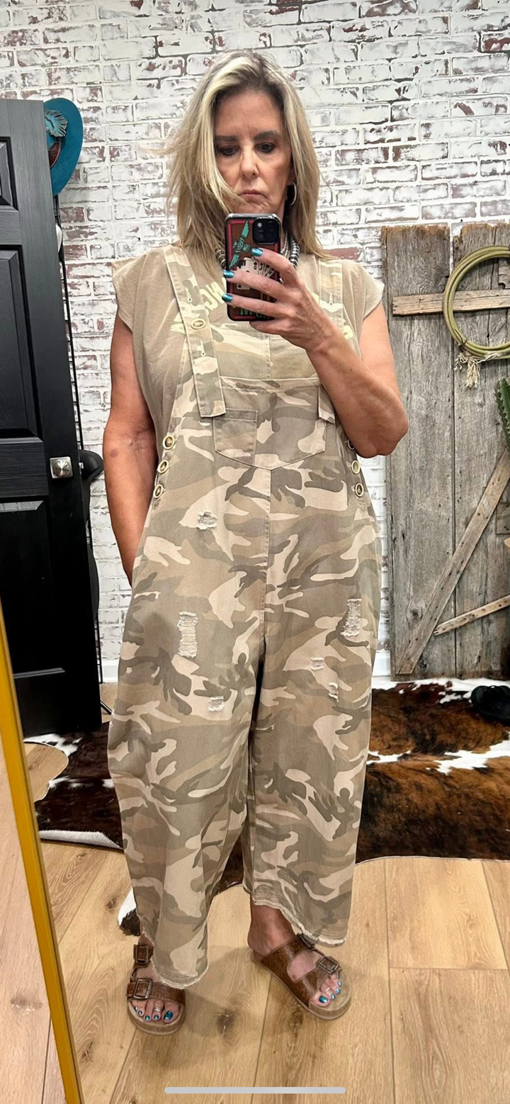 Ankle Length Camo Print Overalls