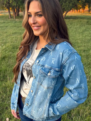 Ranch House Cattle Brand Print Denim Jacket