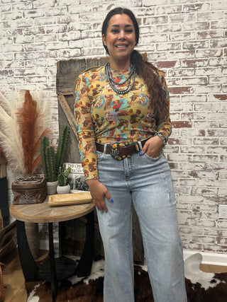 Cowgirl Pin-Up Mesh Top