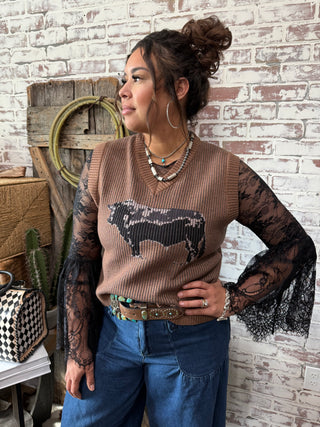 Angus Highway Ribbed V Neck Western Sweater Vest