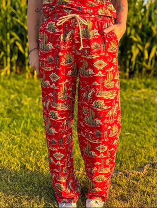 Red Rock Rodeo Western Print Pants