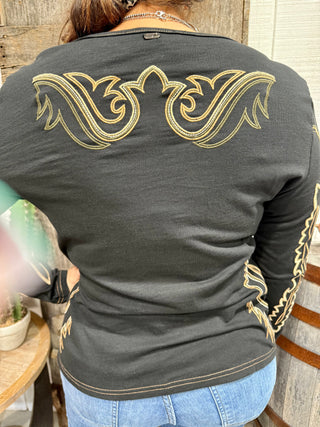 Black Western Embroidered Long Sleeve Top – Turquoise Stitch Rodeo Graphic Tee