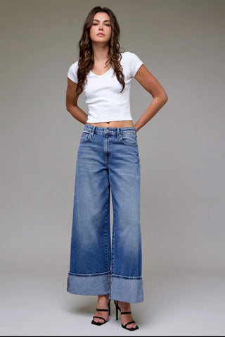 Hidden Brand High Rise Wide Leg Cuff Jeans