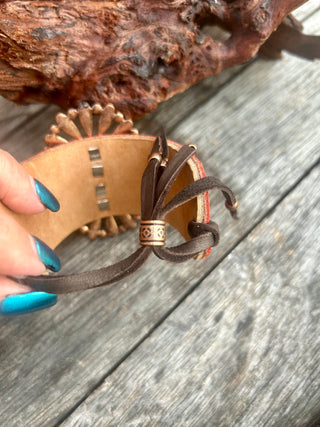Name: Sunburst Turquoise Tooled Leather Cuff Bracelet