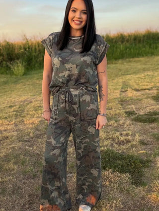 Canyon Camo Ribbed Cap Sleeve Top