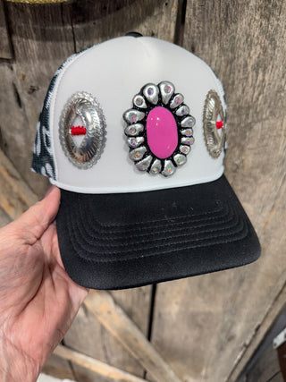 Pink Rhinestone Concho Western Trucker Hat
