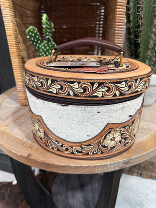 Cowhide & Tooled Leather Vanity Case – American Darling Western Travel Jewelry/Makeup Box-416
