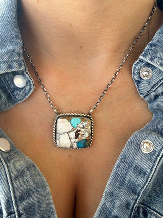 Augustine Largo Buffalo Turquoise & Copper Sterling Silver Necklace