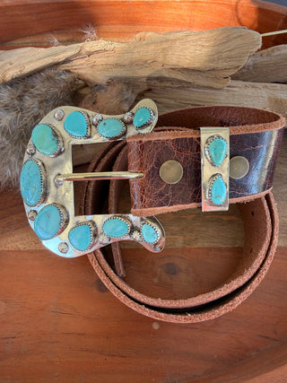 Custom Authentic Kingman Turquoise Statement Belt Buckle Set