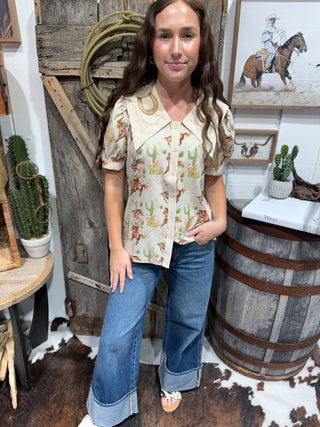 Howdy Hanny Western Cowgirl Button-Up Top
