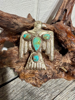 Tibetan German Silver Thunderbird Ring | Adjustable Turquoise Statement Ring | Southwestern Jewelry