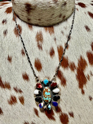 Sterling Silver Desert Mosaic Mixed Stone Cluster Necklace