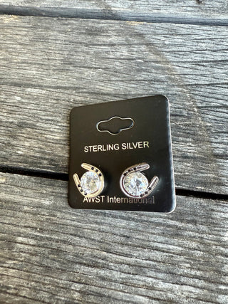 Sterling Silver Cubic Zirconia Horseshoe Stud Earrings