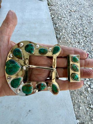 Custom Authentic Kingman Turquoise Statement Belt Buckle Set