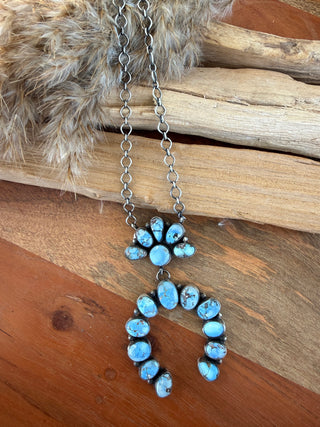 Antionette Mart Golden Hills Turquoise Sterling Silver Squash Blossom Necklace