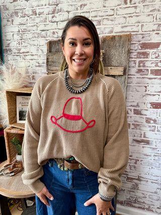2 Fly Hats Off Cropped Cowboy Hat Sweater-Western Cowgirl Knit Pullover