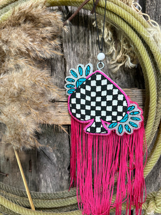 Buckle Bunny Car Freshie – Western Spade Design with Fringe