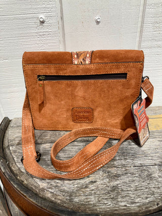 
American Darling Rough Out Suede Western Crossbody Bag – Tooled Leather Accent Flap Purse