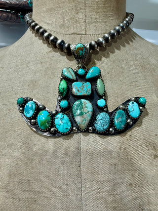 Kingman Turquoise Cowboy Hat Pendant – German Silver