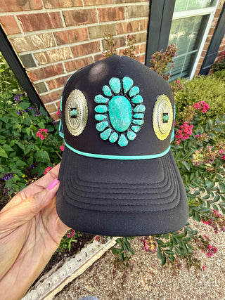 Western Concho Trucker Hat | Turquoise Cluster Patch Mesh Cap-Only One!