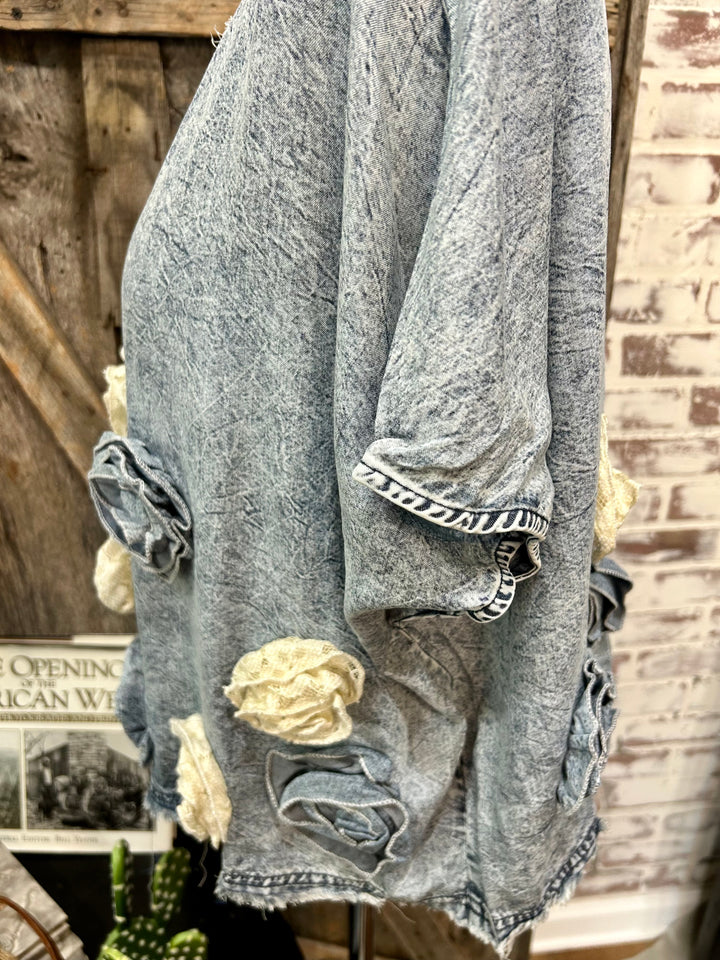 I NEVER PROMISED YOU A ROSE GARDEN DENIM TOP
