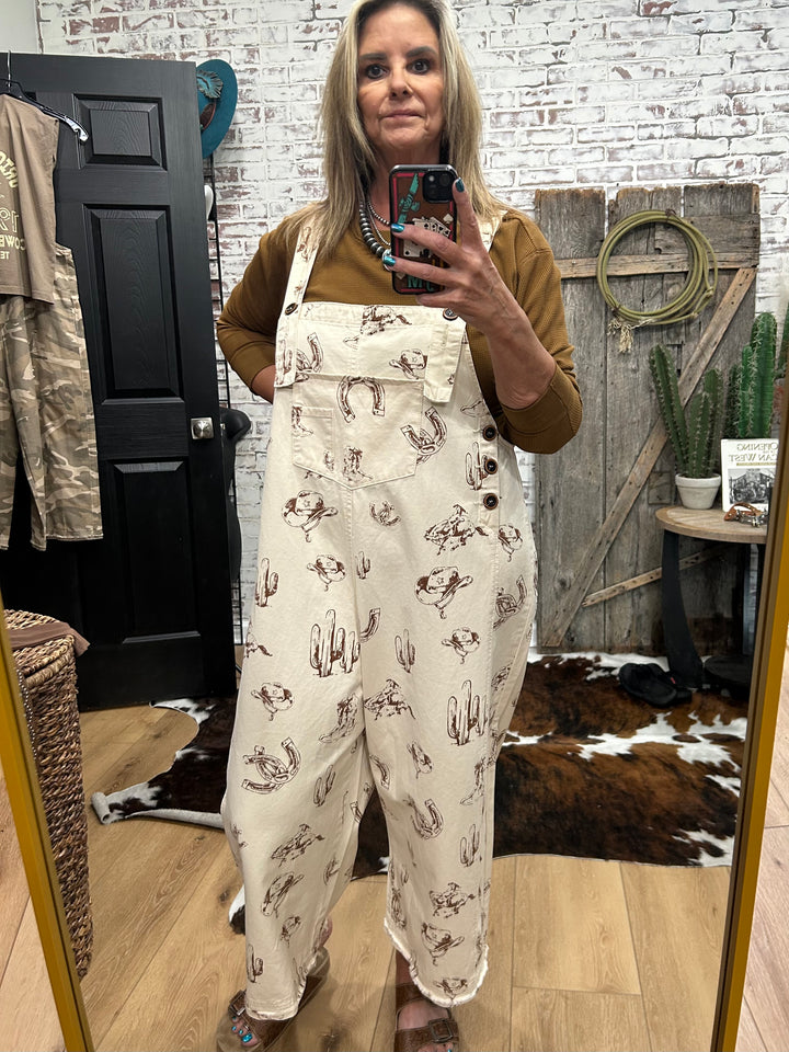 Western Print Twill Overalls