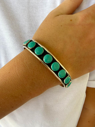 Sterling Silver Sleeping Beauty Turquoise Dot Cuff Bracelet- Non Native