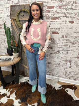 Feelin Lucky Pink Horseshoe Sweater Vest
