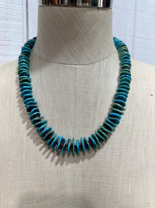 Turquoise Howlite Heishi Bead Necklace | Southwestern Statement Strand | Layering Necklace -22”-Blue Green