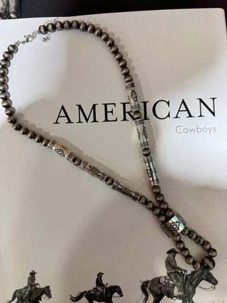 Southwestern Silver Tone Pearl Jocla Necklace | Navajo-Inspired Western Jewelry