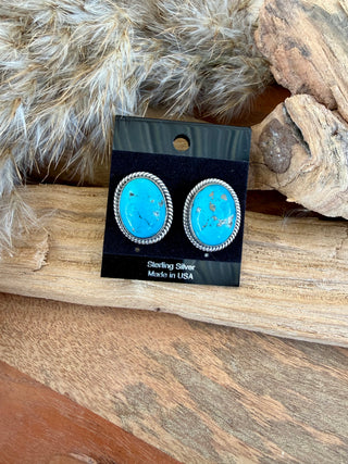 Sterling Silver Oval Turquoise Statement Stud Earrings