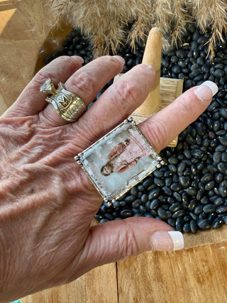 Vintage Photograph Statement Ring – Western Antique Native American Portrait Adjustable