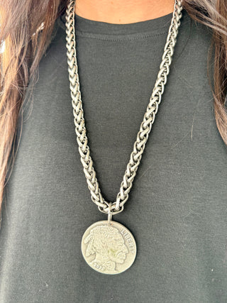 Buffalo Nickel Pendant Heavy Serpentine Chain Necklace- 2 Colors