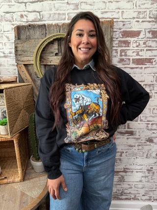 Rodeo Rider Western Graphic Sweatshirt – Black Cowgirl Pullover