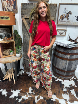 Flower Print Boho Barrel Jeans – Boho Floral Leg Pants