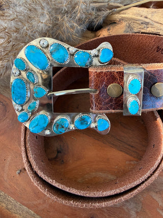 Custom Authentic Kingman Turquoise Statement Belt Buckle Set