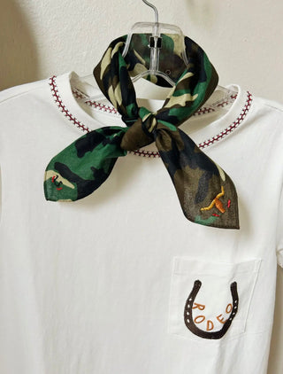 Camo Cattle Call Wild Rag – Camouflage Western Scarf with Longhorn Embroidery
