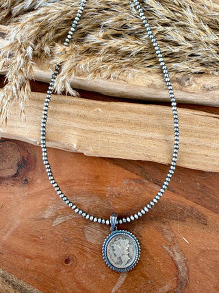 Vintage Mercury Dime Pendant on Navajo Pearl Necklace