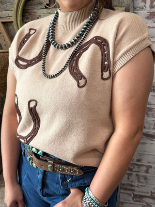 Lucky Horseshoe Knit Sweater Vest – Western Cowgirl Top